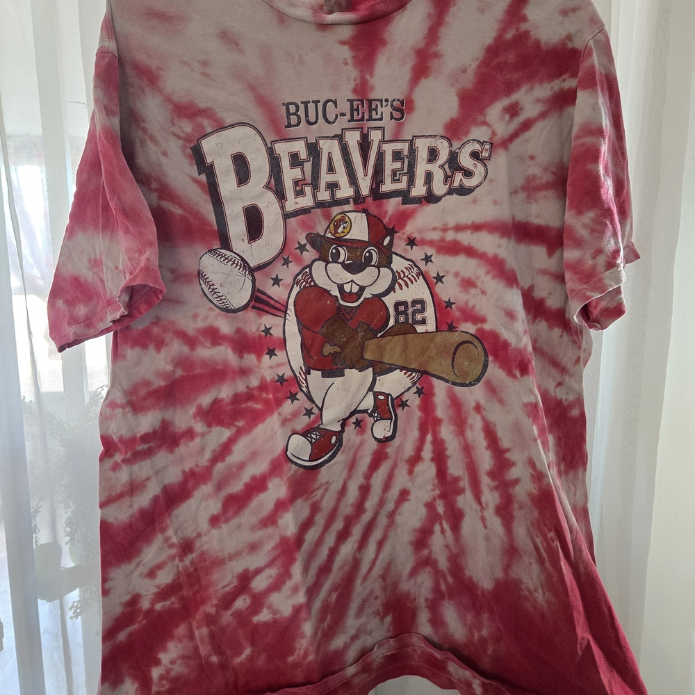 Buc-ee's Beavers Tie-Dye Baseball Tee - Red & White